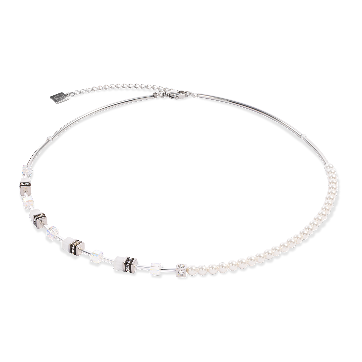 Collana GeoCUBE® Mini Fusion Pearls argento-bianco