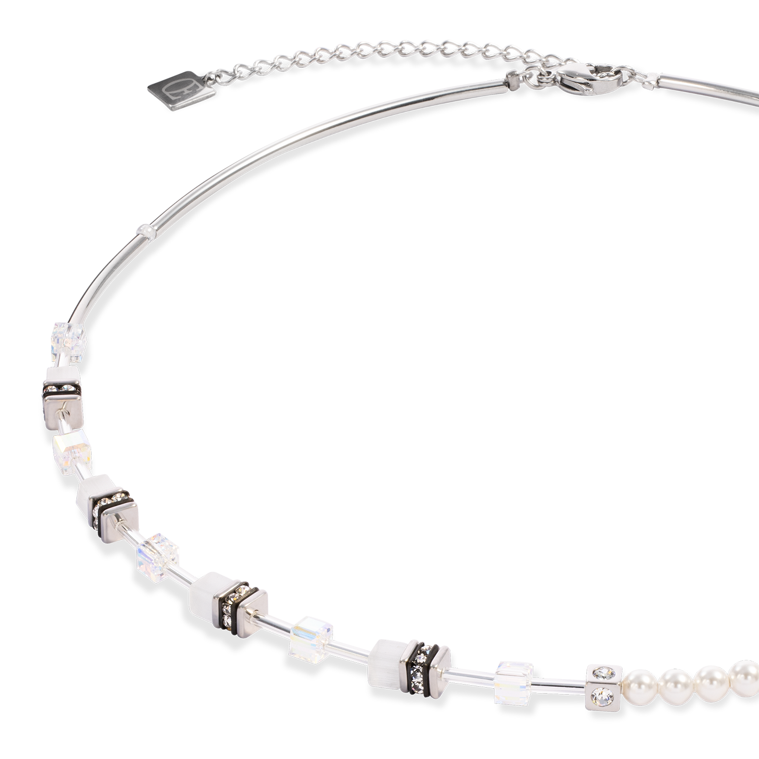 Collana GeoCUBE® Mini Fusion Pearls argento-bianco