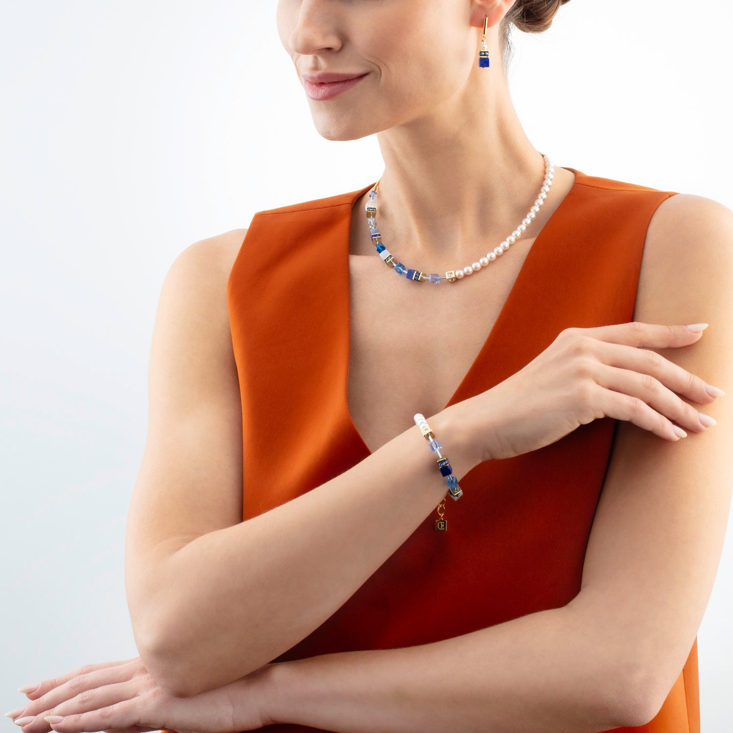 Collana GeoCUBE® Precious Fusion Pearls blu