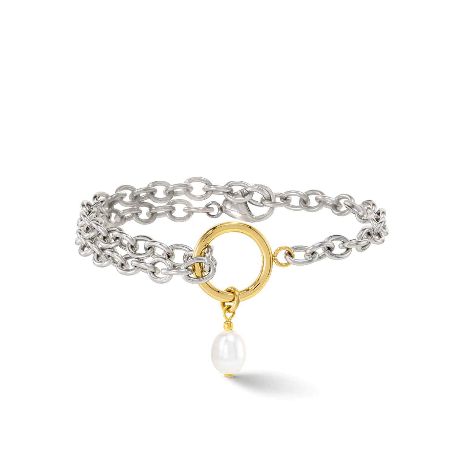Bracciale Y & perle ovali d'acqua dolce con O-ring bicolore