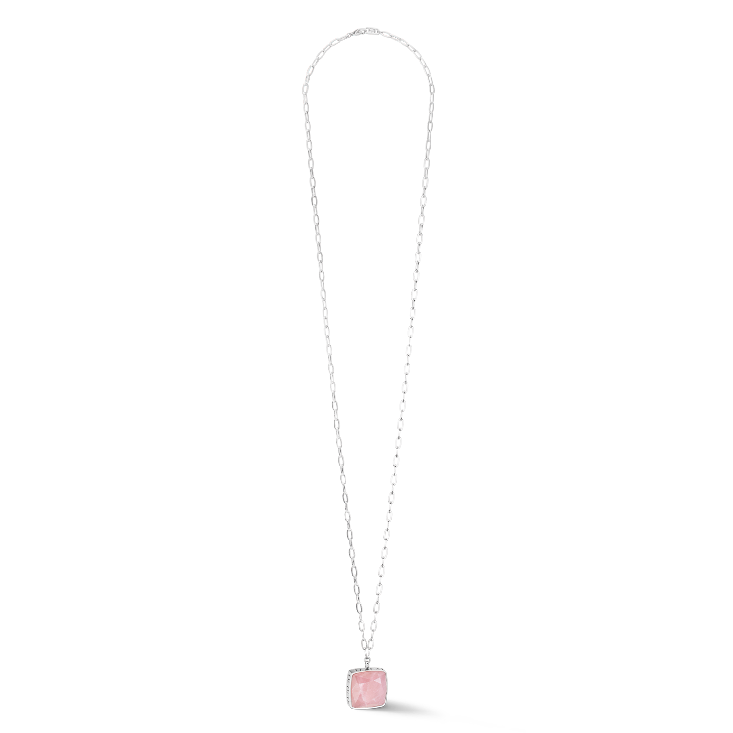 Collana OE Amuleto Quadrato Quarzo Rosa argento-rosa
