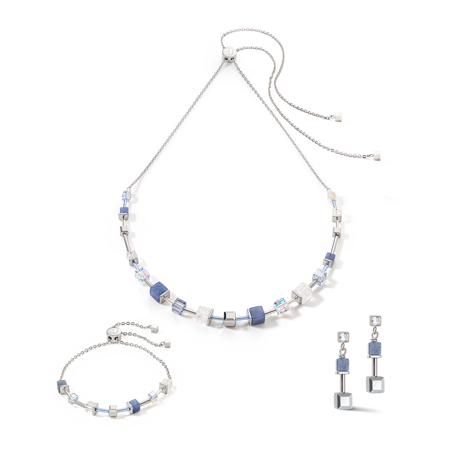 Collana GeoCUBE® Precious & Slider Closure argento blu