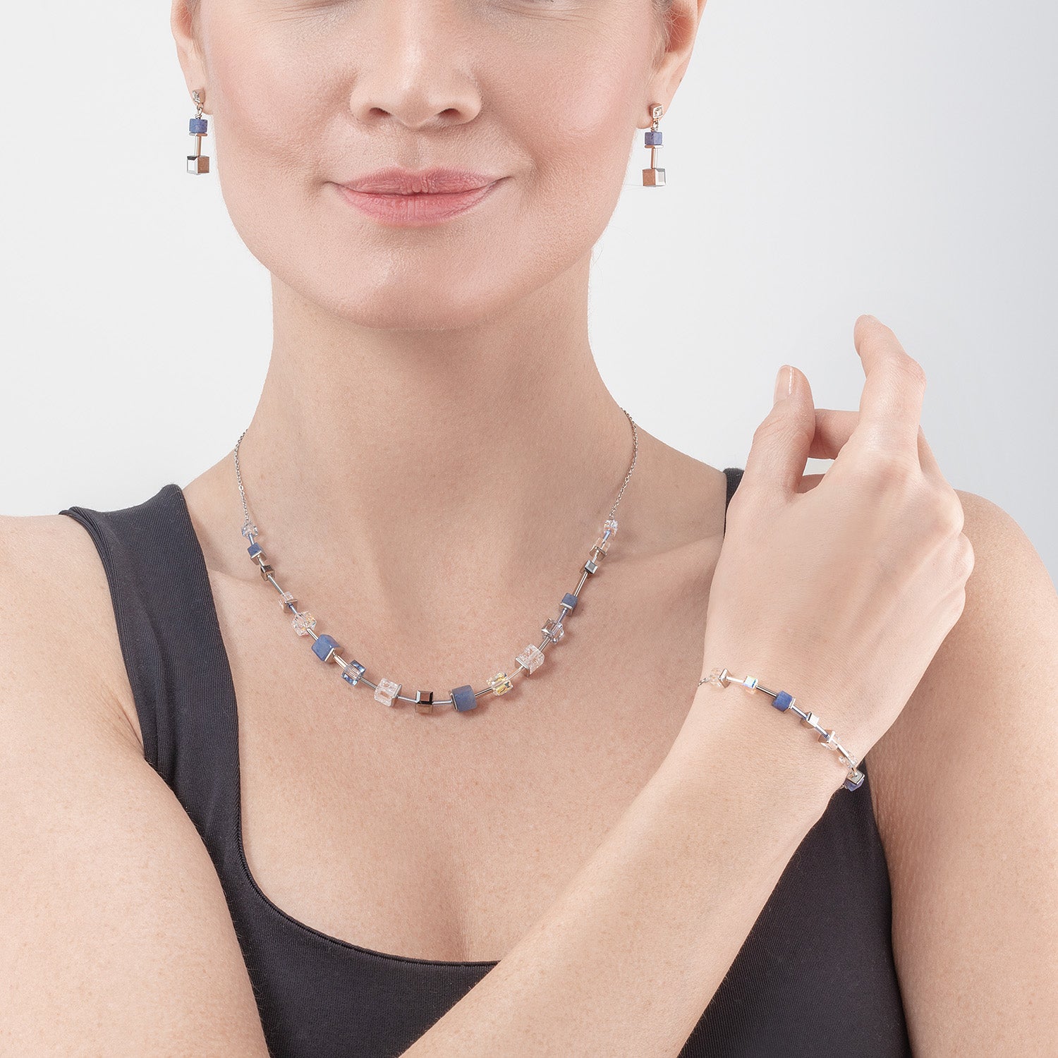 Collana GeoCUBE® Precious & Slider Closure argento blu