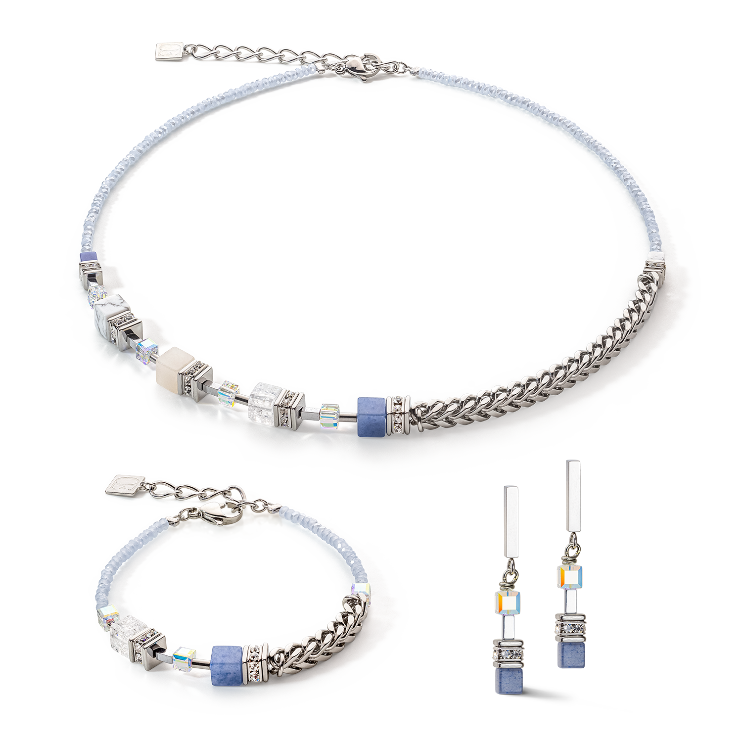 Collana GeoCUBE® Precious Fusion Chunky Chain blu chiaro