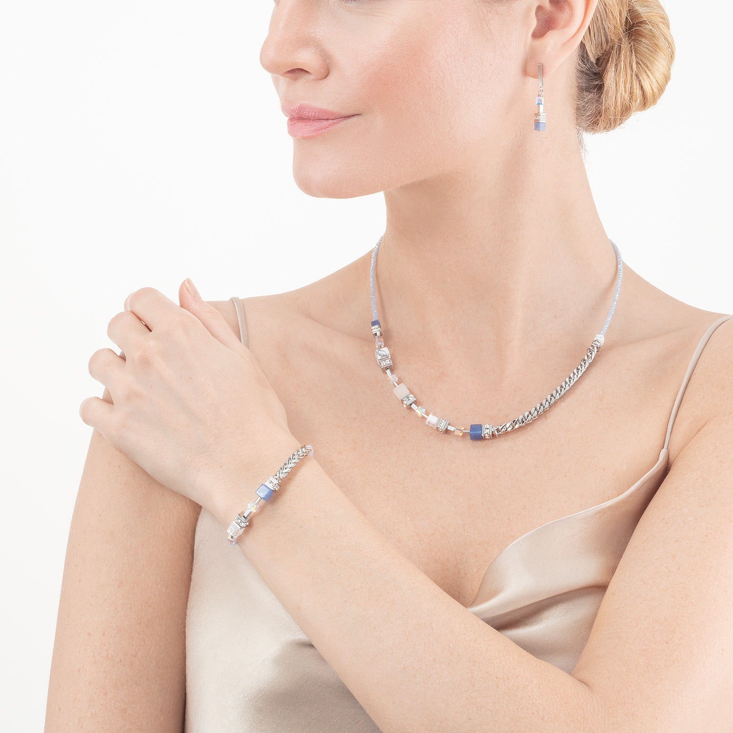 Collana GeoCUBE® Precious Fusion Chunky Chain blu chiaro