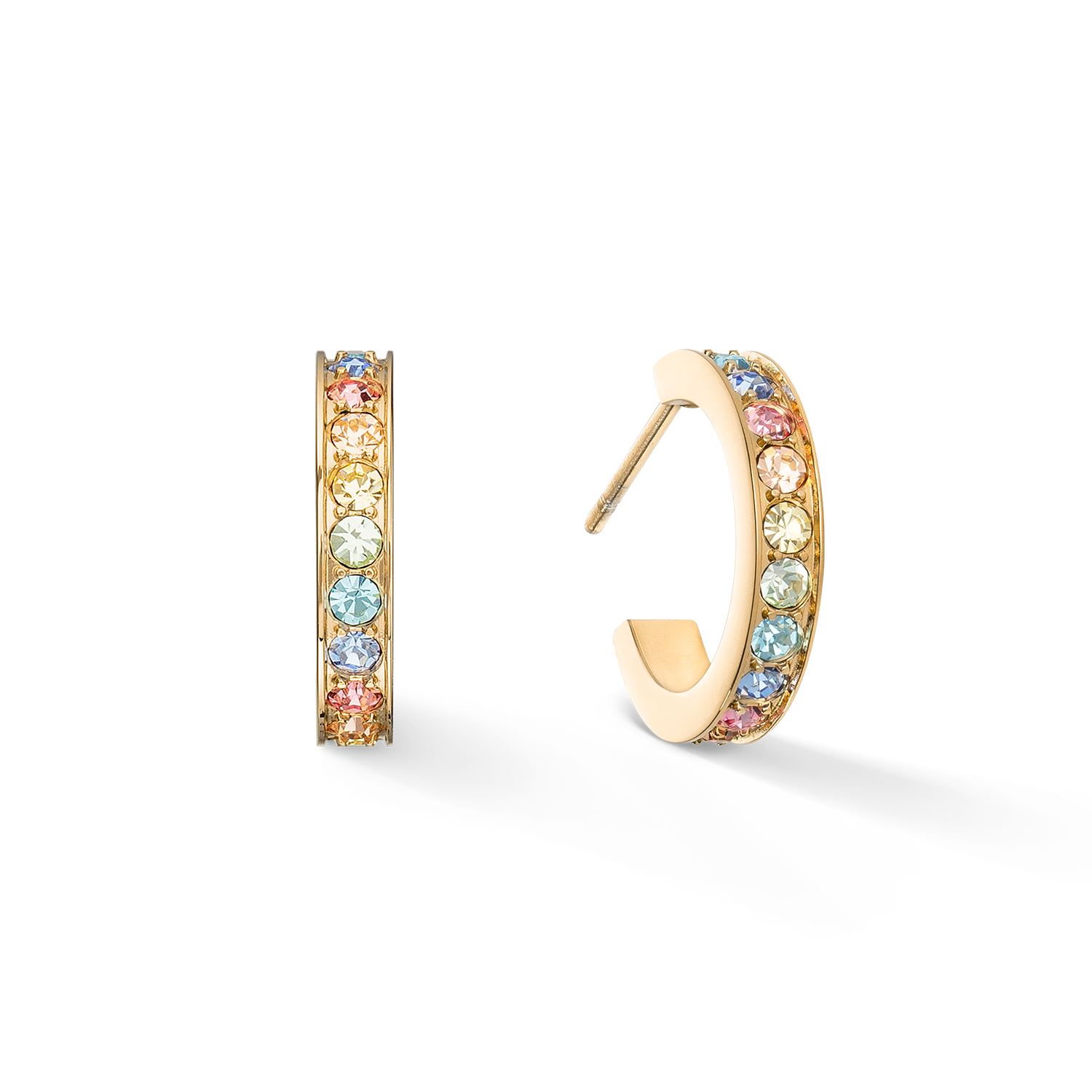 Orecchini a cerchio 15 acciaio inossidabile e cristalli oro-multicolor pastello