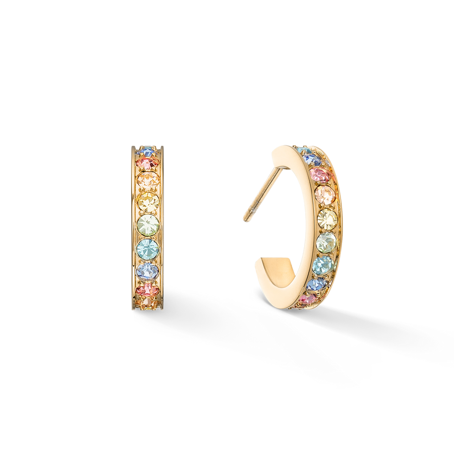 Orecchini a cerchio 15 acciaio inossidabile e cristalli oro-multicolor pastello