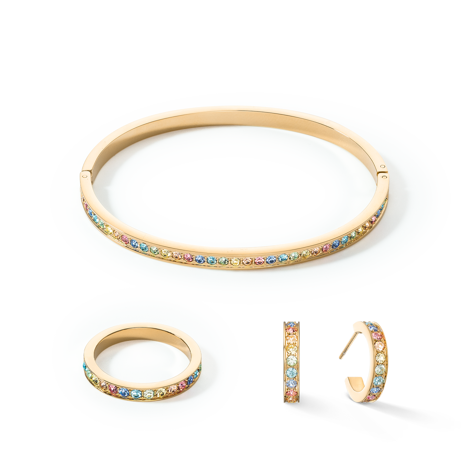 Orecchini a cerchio 15 acciaio inossidabile e cristalli oro-multicolor pastello