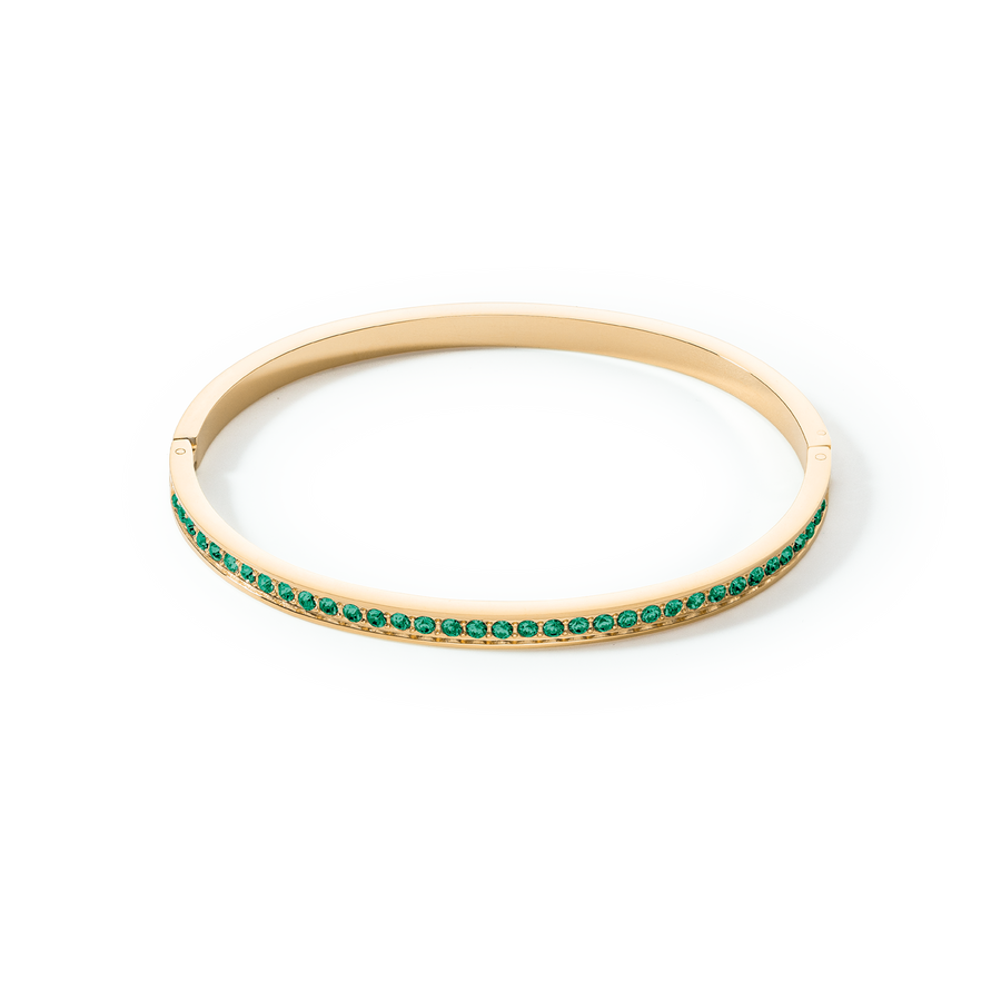 Bracciale rigido in acciaio inossidabile e cristalli oro-verde scuro 19