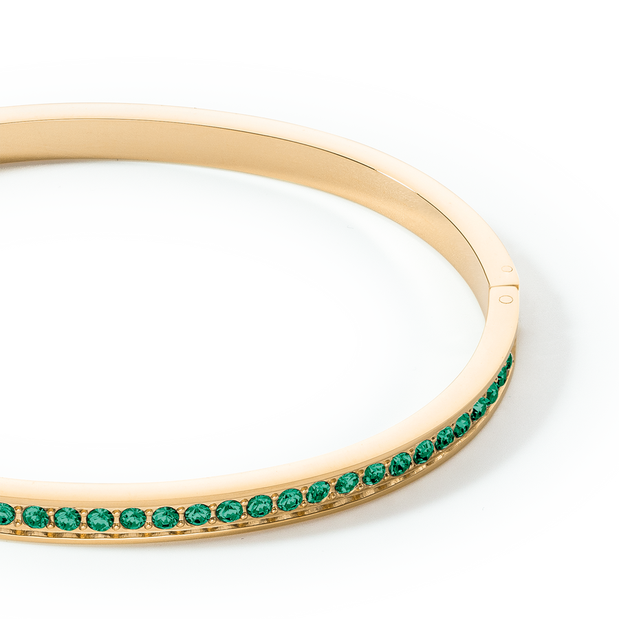 Bracciale rigido in acciaio inossidabile e cristalli oro-verde scuro 19