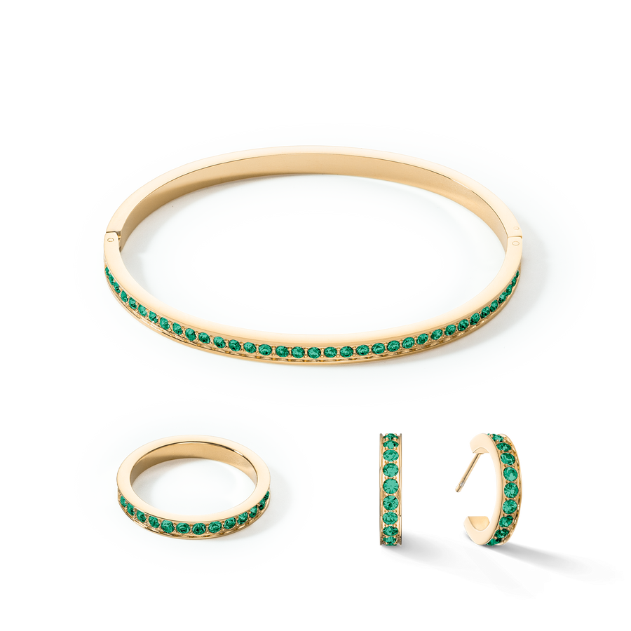 Bracciale rigido in acciaio inossidabile e cristalli oro-verde scuro 19