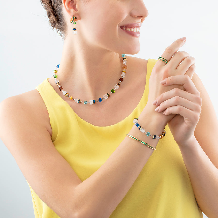 Bracciale rigido in acciaio inossidabile e cristalli oro-verde scuro 19