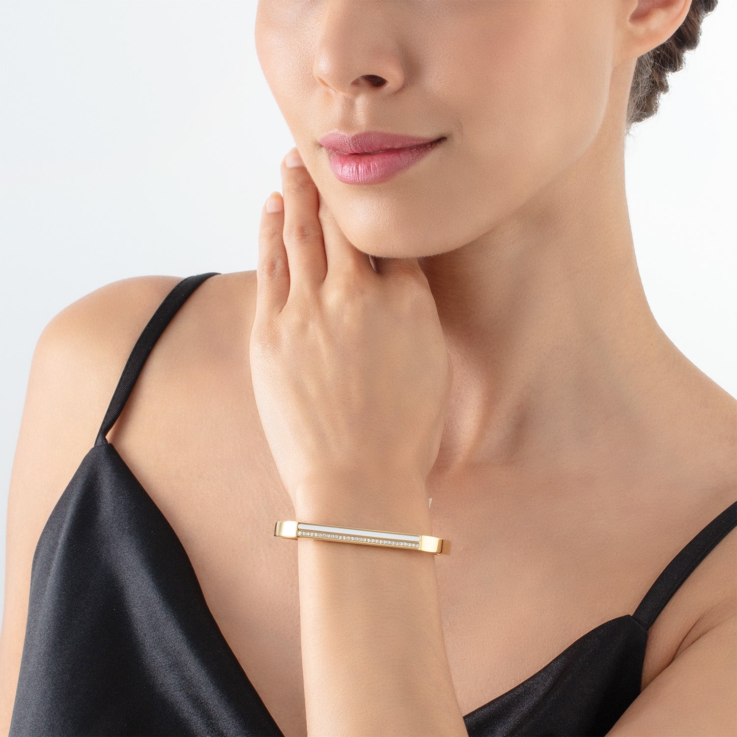 Bracciale Cuff Square Stripes oro-bianco