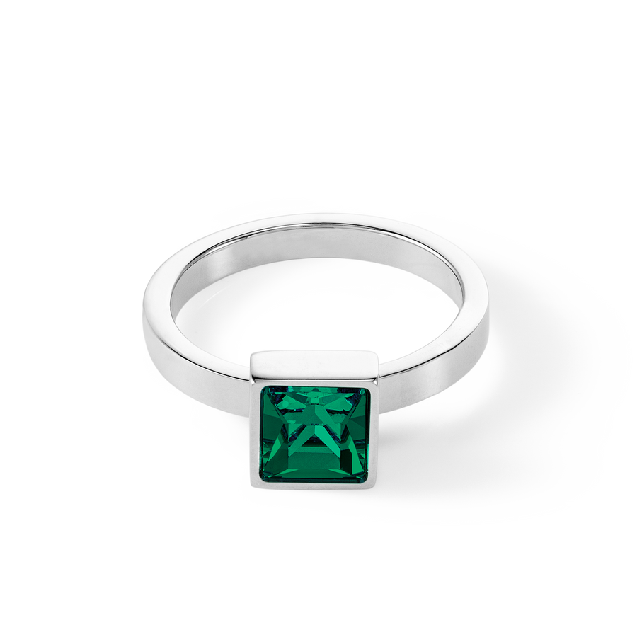 Brilliant Square big anello argento verde scuro