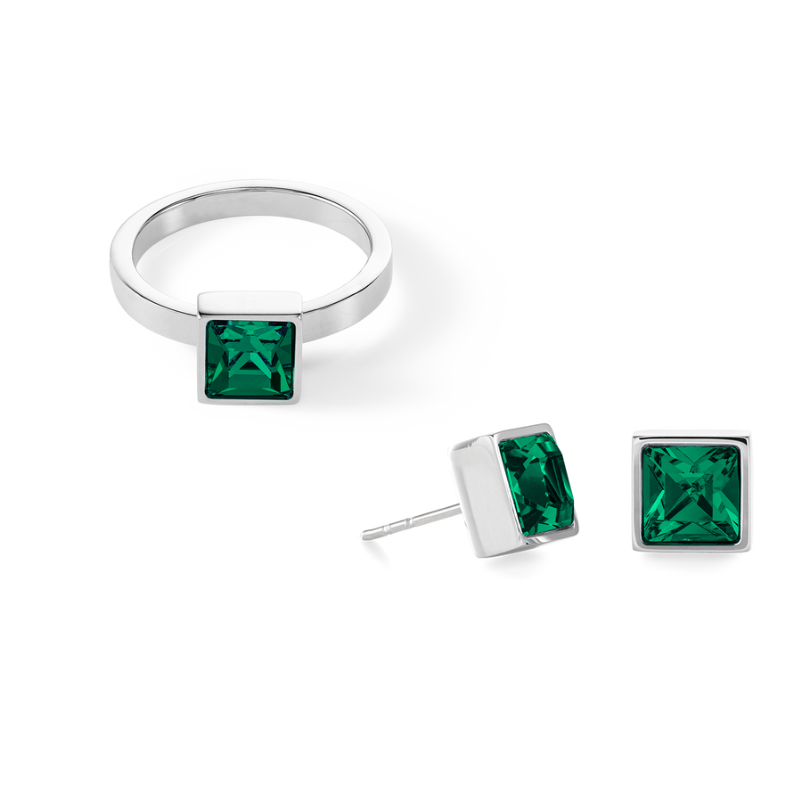 Brilliant Square big anello argento verde scuro