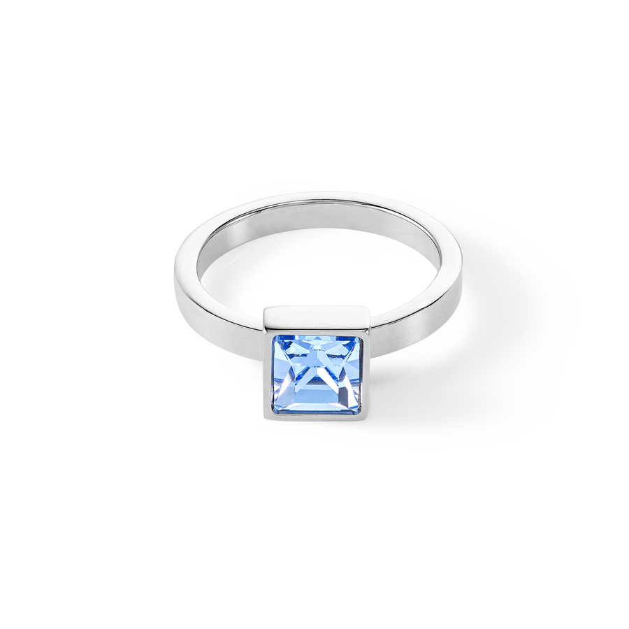 Brilliant Square big anello argento blu chiaro