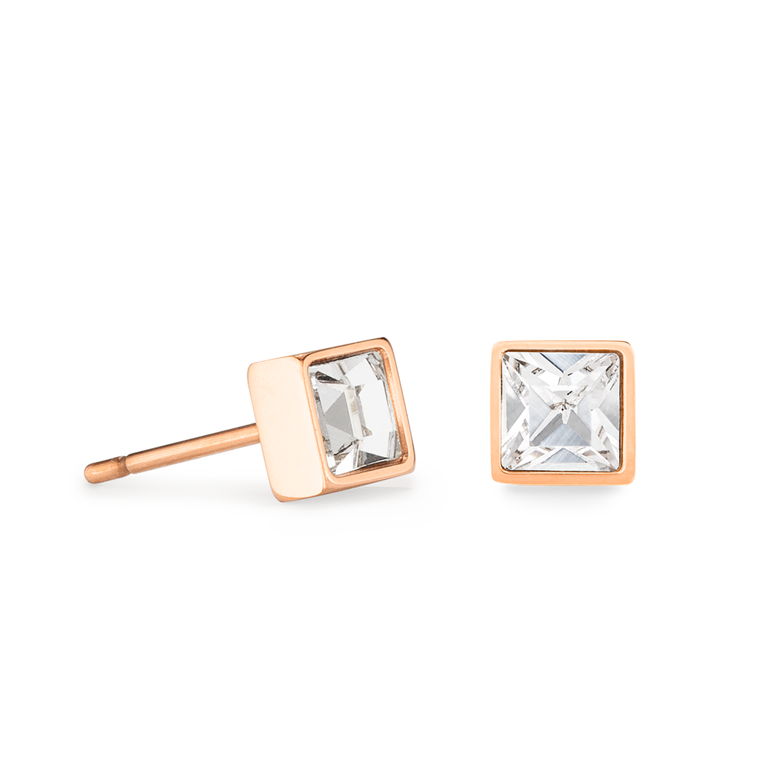 Orecchini Brillant Square small oro rosé-cristallo