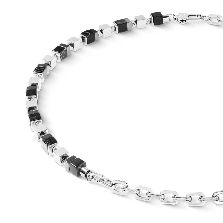 Collana Precious Cubes Chain nero-argento