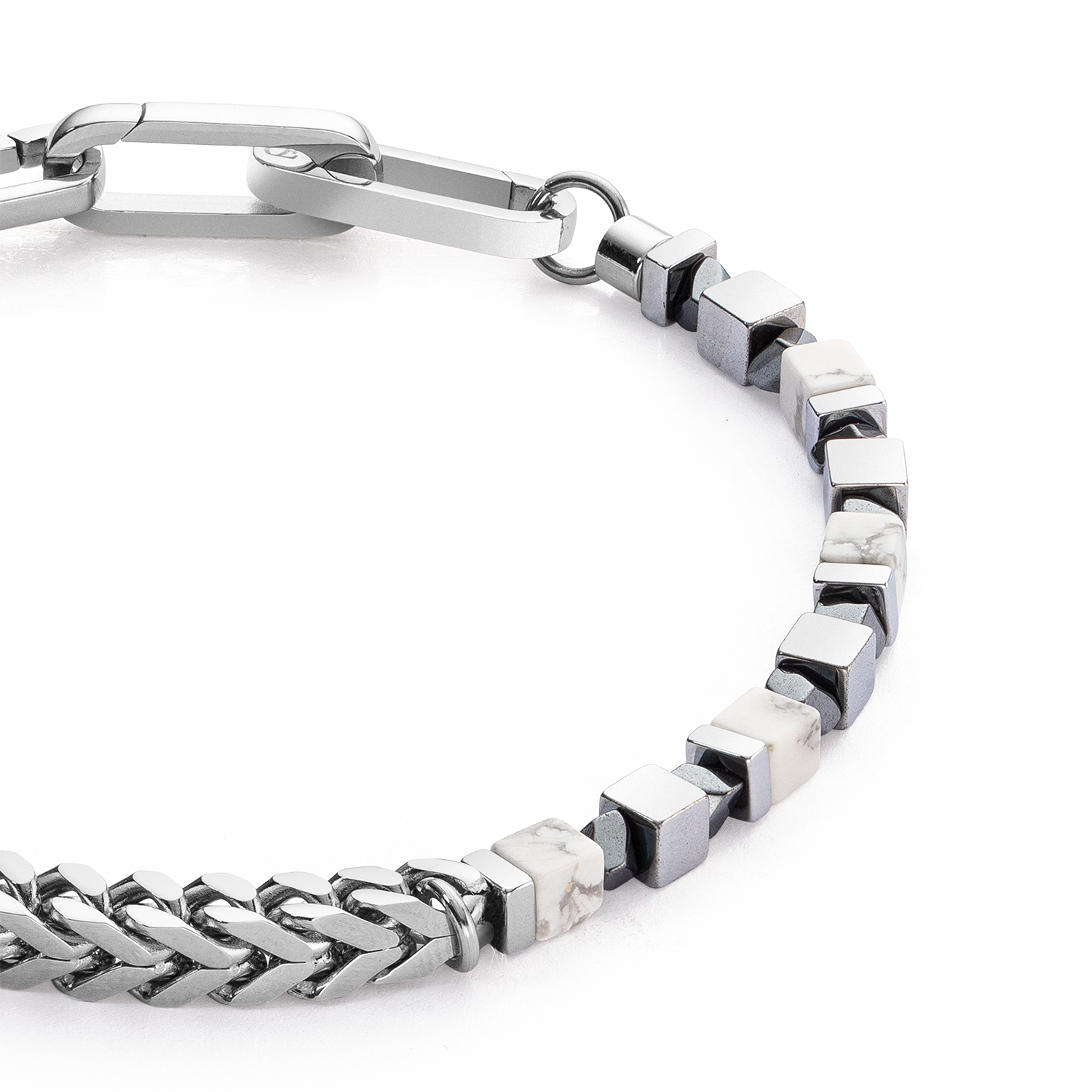 Bracciale Cubi Preziosi e Chain bianco-argento