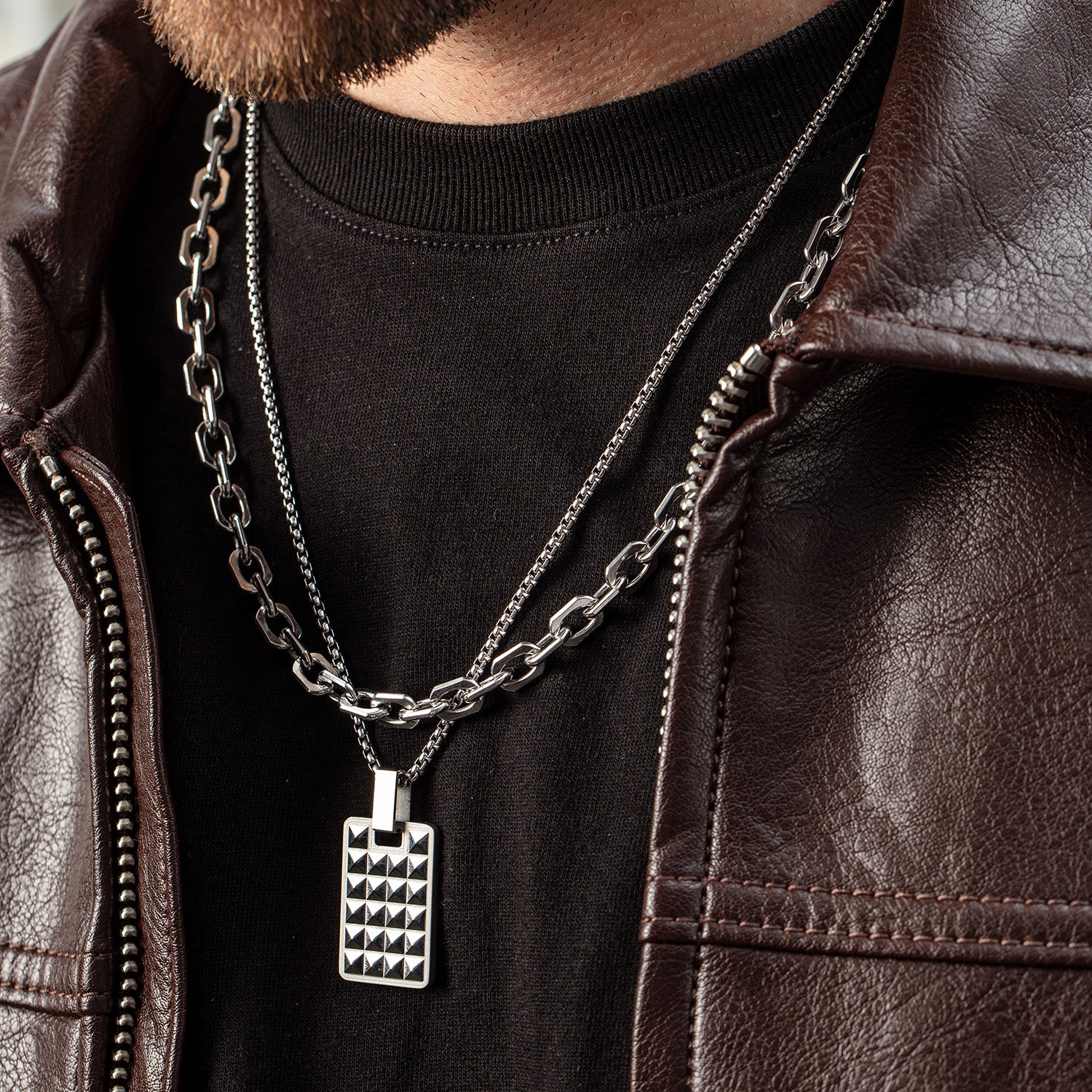 Collana Spikes in acciaio inox argento con pendente reversibile