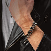 Bracciale Geometry in spinello e acciaio inox argento-nero