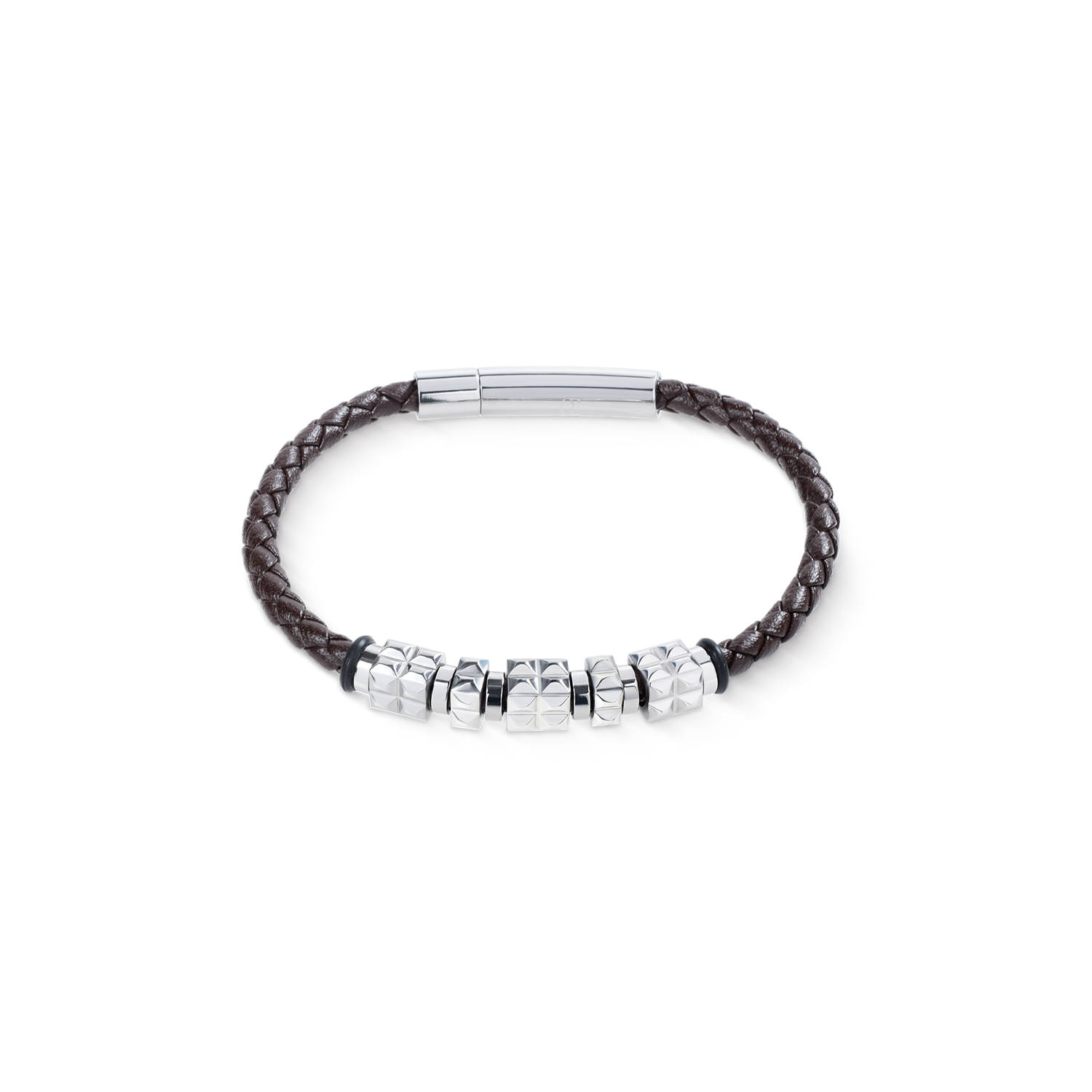Bracciale in pelle marrone con Spikes Cubes in acciaio inox