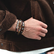 Bracciale in pelle marrone con Spikes Cubes in acciaio inox