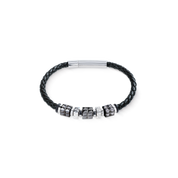 Bracciale in pelle nera con Spikes Cubes in acciaio inox gun metal