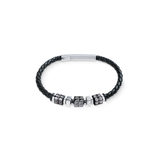 Bracciale in pelle nera con Spikes Cubes in acciaio inox gun metal