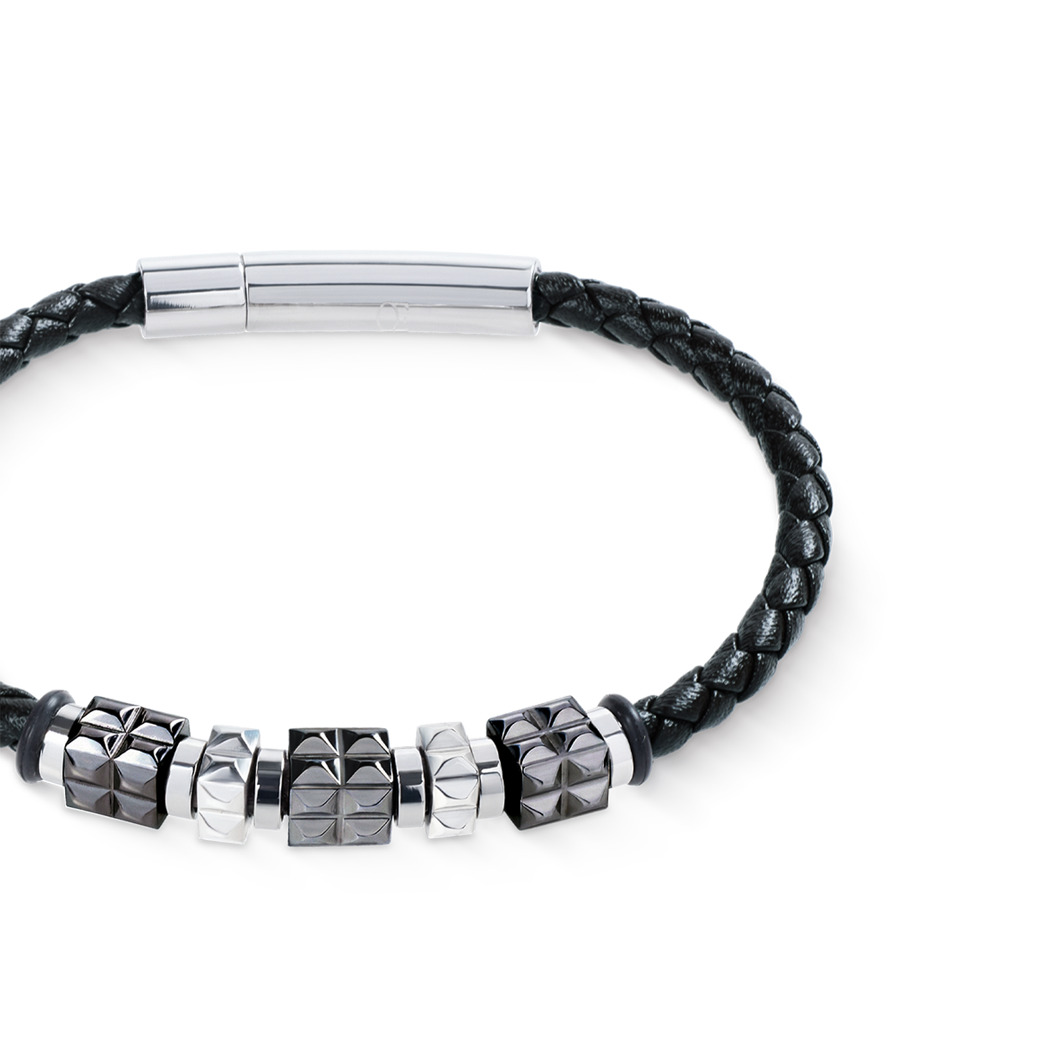 Bracciale in pelle nera con Spikes Cubes in acciaio inox gun metal