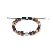 Bracciale cubes occhio di tigre e cubes Graphic Relief in acciaio inox con chiusura tessile regolabile
