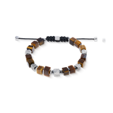 Bracciale cubes occhio di tigre e cubes Graphic Relief in acciaio inox con chiusura tessile regolabile