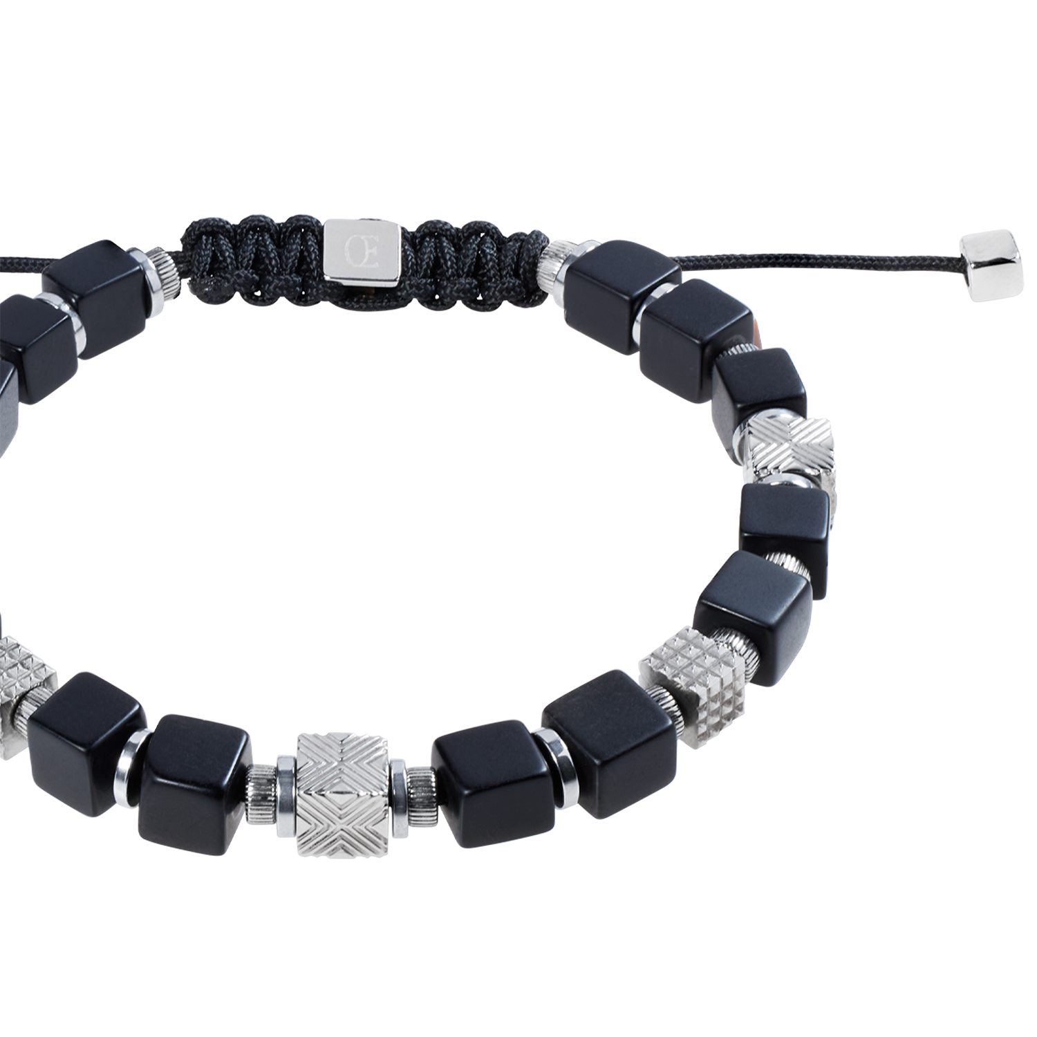 Bracciale cubes onice e cubes Graphic Relief in acciaio inox con chiusura tessile regolabile