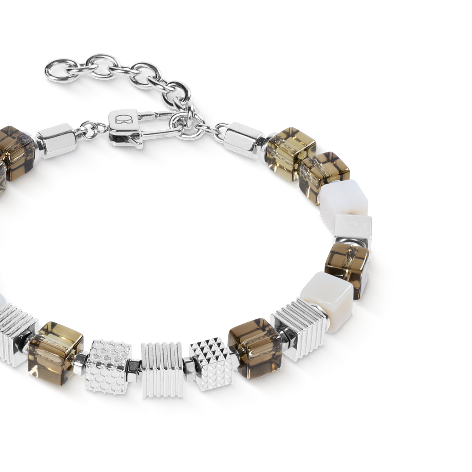 Bracciale quarzo fumé Graphic Cubes in acciaio inox