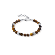 Bracciale sfere occhio di tigre con Mini Spikes Cubes in acciaio inox