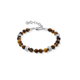 Bracciale sfere occhio di tigre con Mini Spikes Cubes in acciaio inox