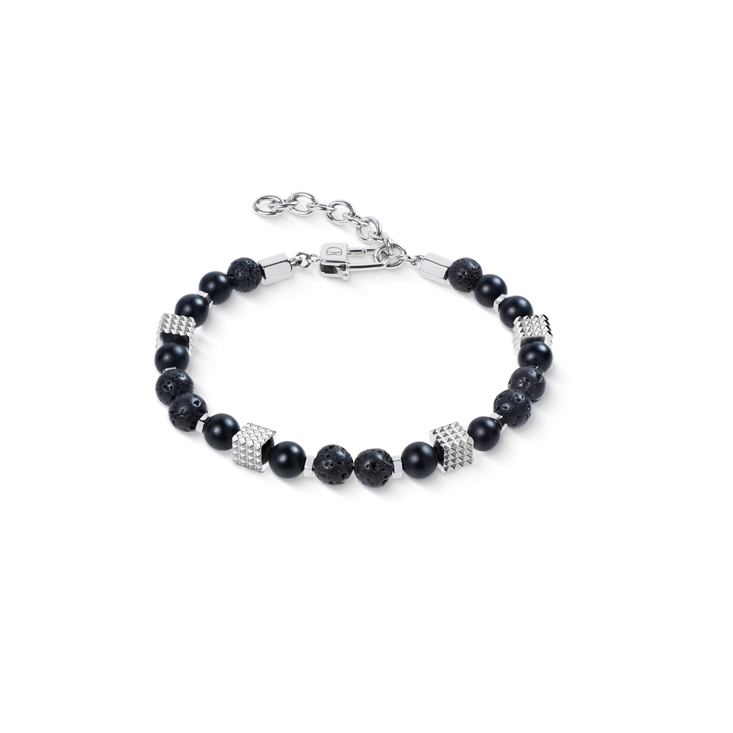 Bracciale con sfere di onice e lava con Mini Spikes Cubes in acciaio inox