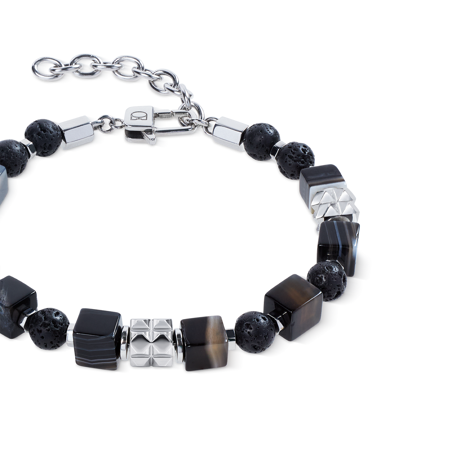 Bracciale cubes in onice striato e sfere di lava con Spikes Cubes in acciaio inox