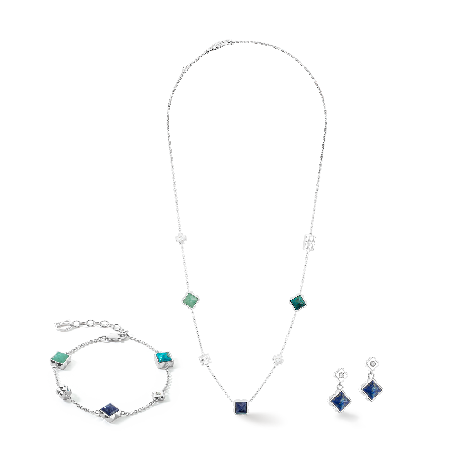 STATION Collection orecchini a bottone argento-blu