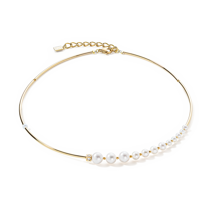 Collana Asimmetria Perle D'acqua Dolce e acciaio inossidabile bianco-oro