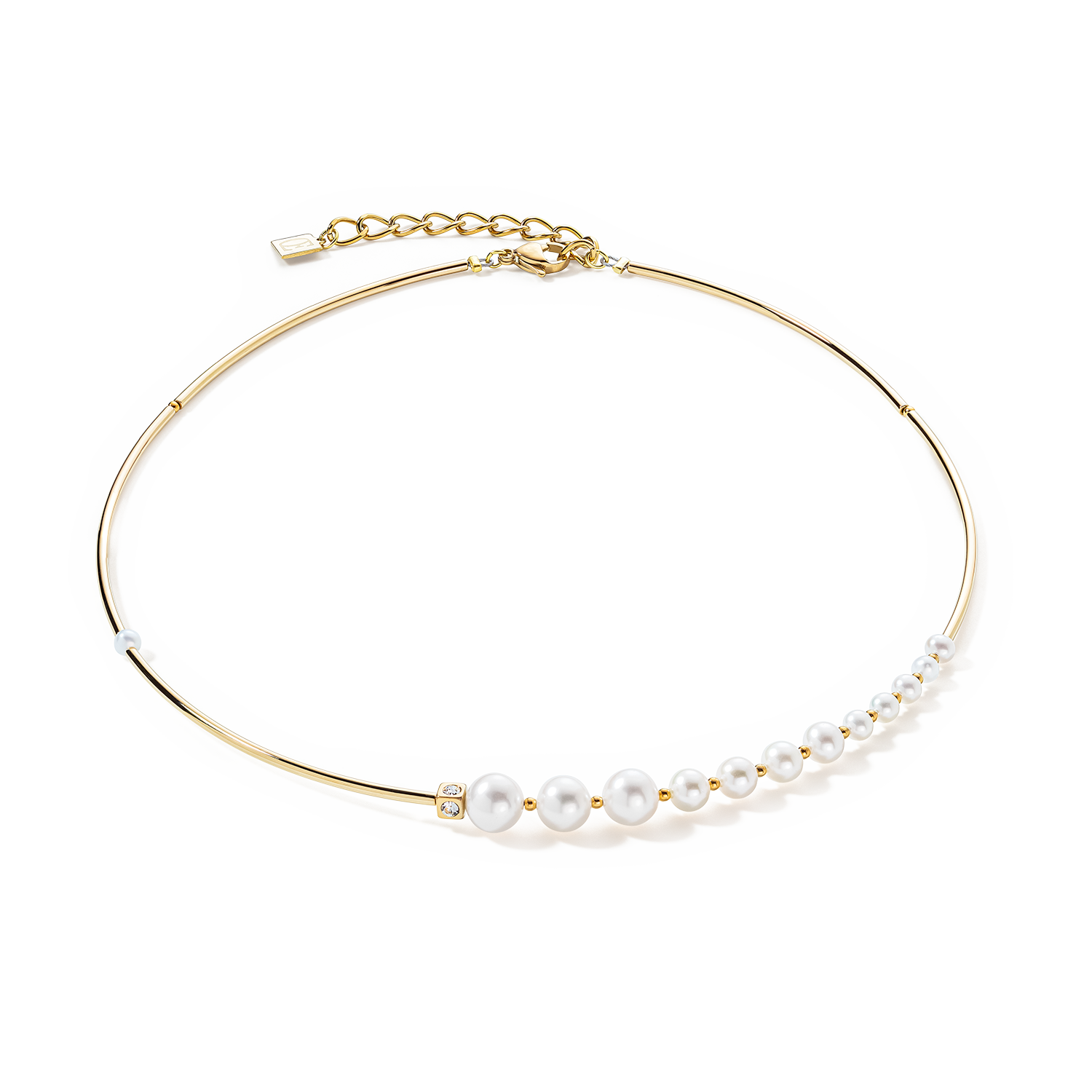 Collana Asimmetria Perle D'acqua Dolce e acciaio inossidabile bianco-oro