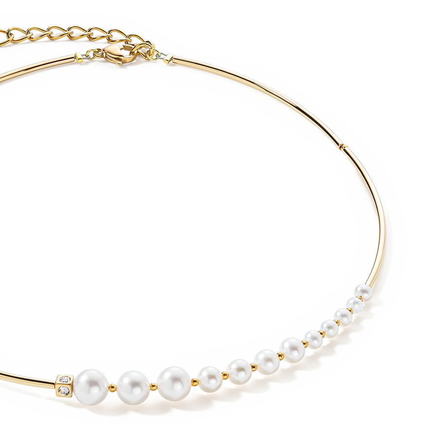 Collana Asimmetria Perle D'acqua Dolce e acciaio inossidabile bianco-oro