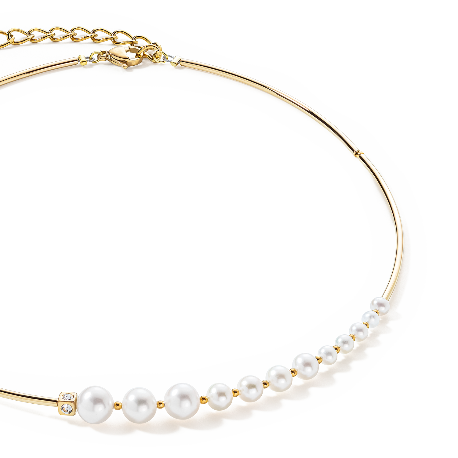 Collana Asimmetria Perle D'acqua Dolce e acciaio inossidabile bianco-oro