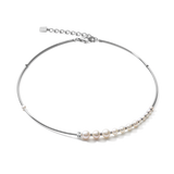 Collana Asimmetria perle d'acqua dolce e acciaio inossidabile bianco-argento