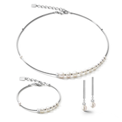 Collana Asimmetria perle d'acqua dolce e acciaio inossidabile bianco-argento