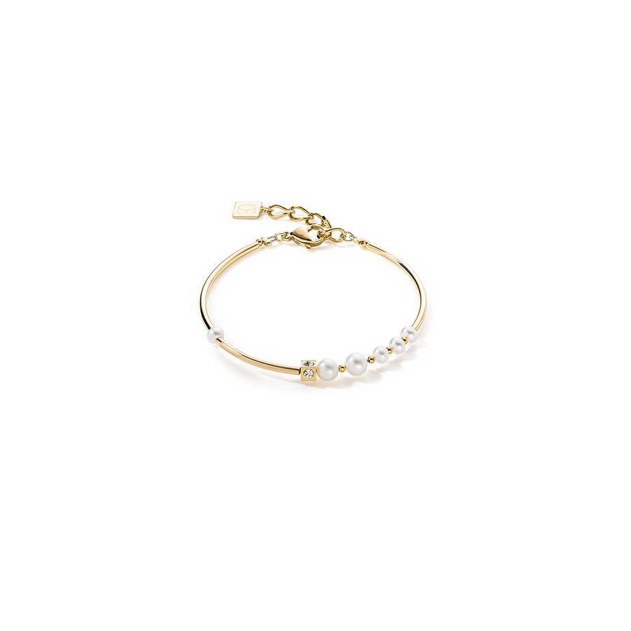 Bracciale Asimmetria Perle D'acqua Dolce e acciaio inossidabile bianco-oro