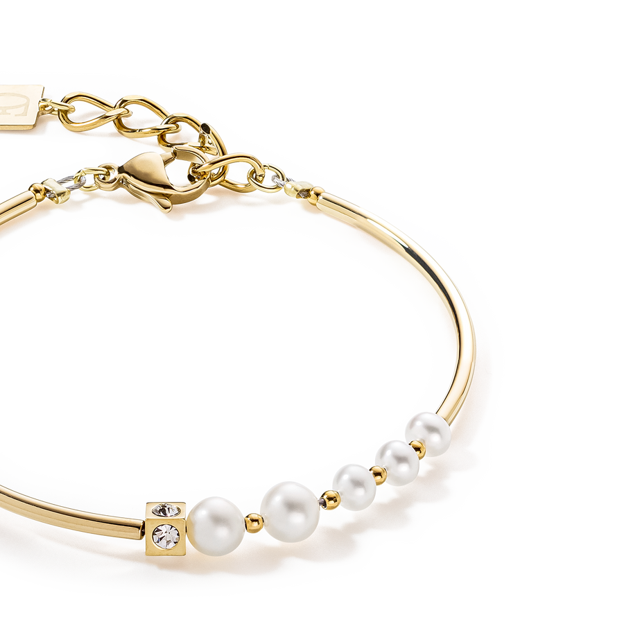 Bracciale Asimmetria Perle D'acqua Dolce e acciaio inossidabile bianco-oro