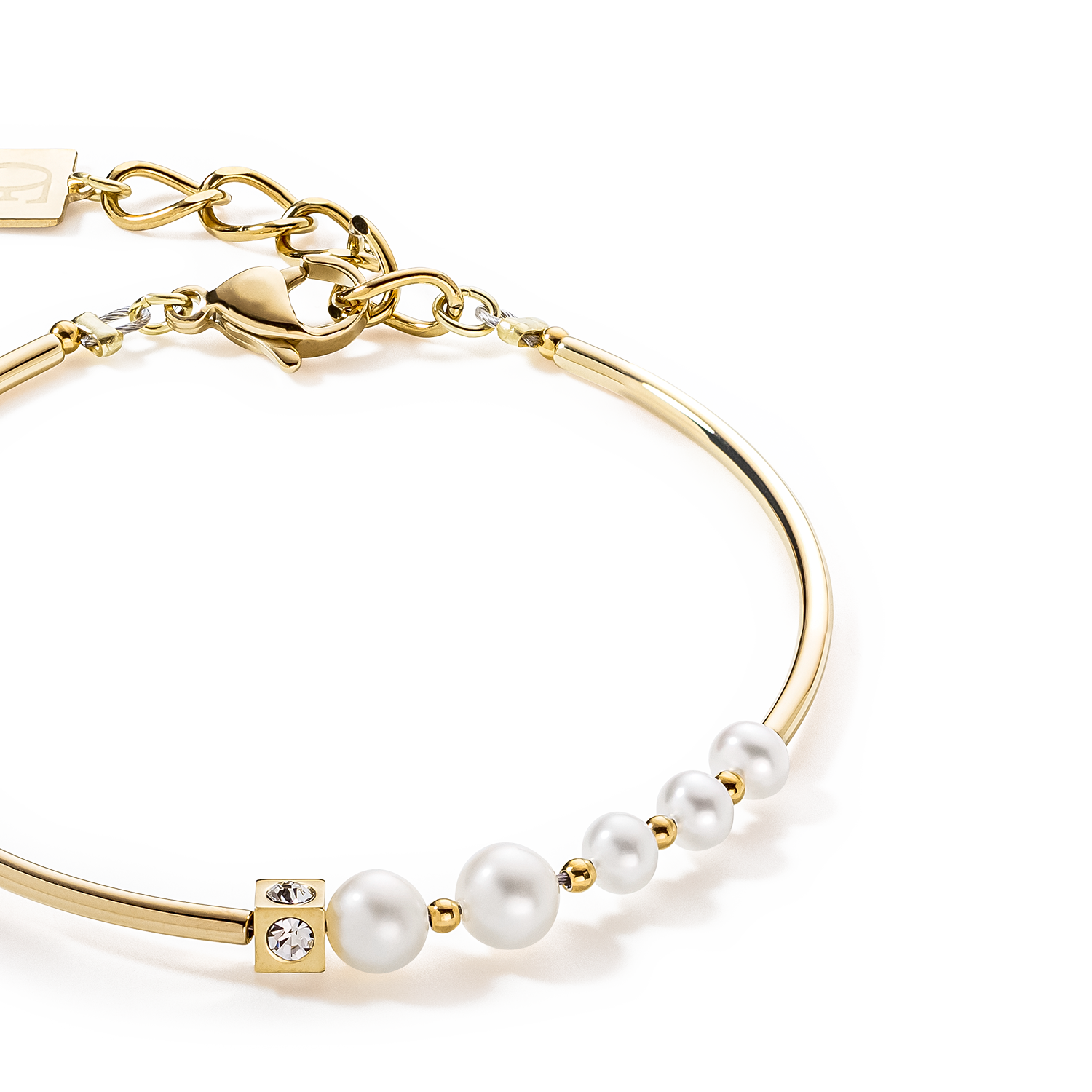 Bracciale Asimmetria Perle D'acqua Dolce e acciaio inossidabile bianco-oro