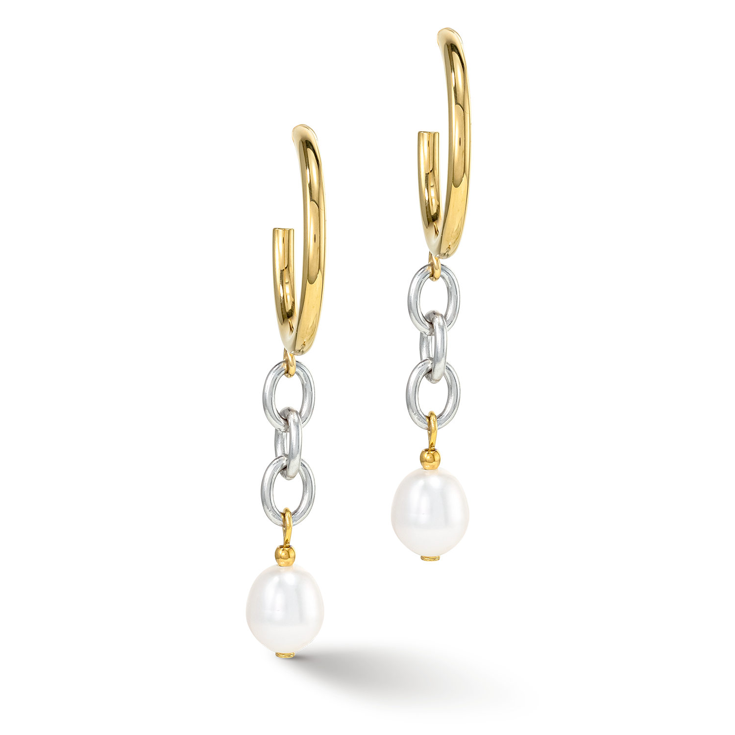 Orecchini Y & perle ovali d'acqua dolce con O-ring bicolore
