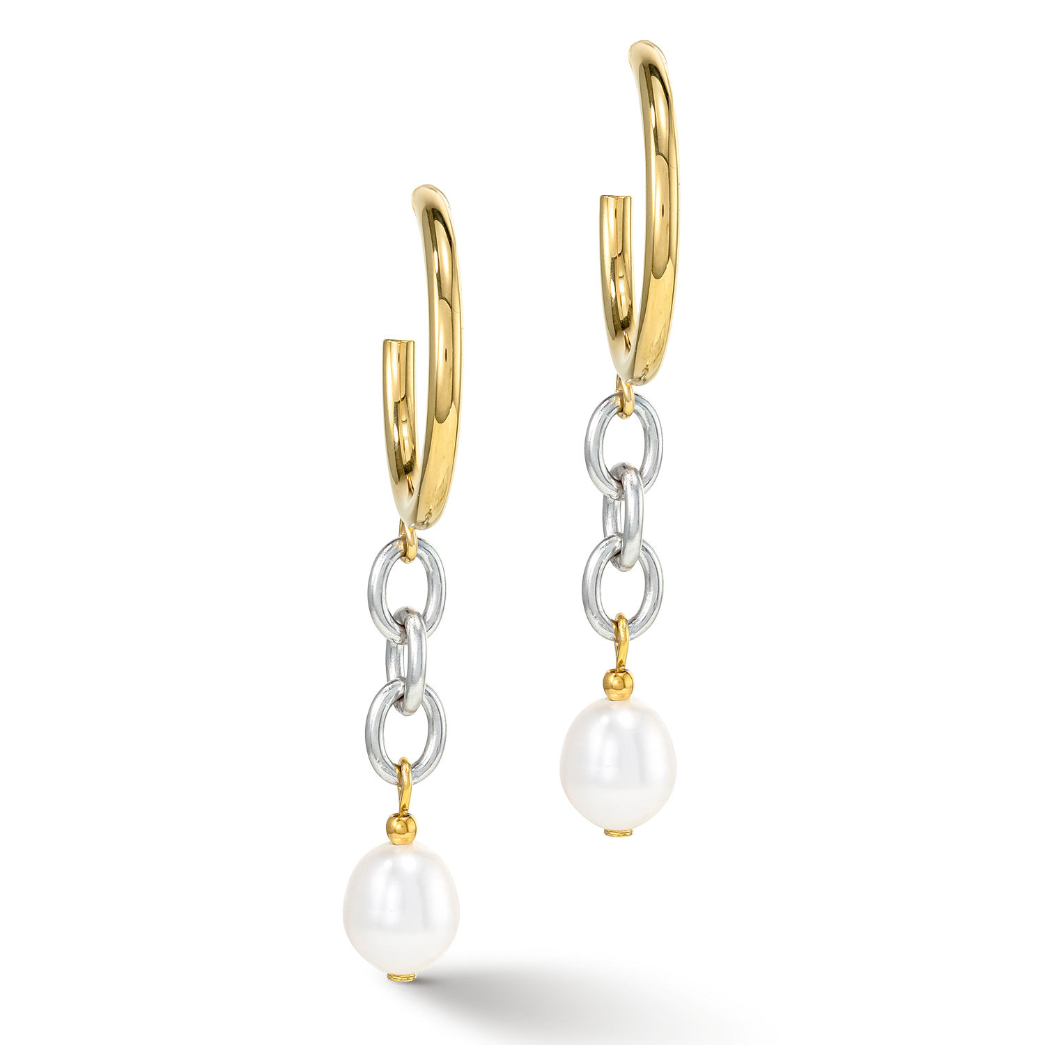 Orecchini Y & perle ovali d'acqua dolce con O-ring bicolore